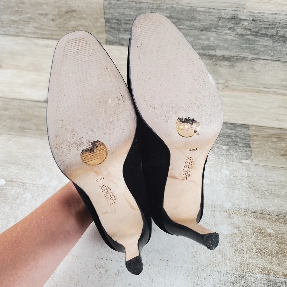 Lauren Ralph Lauren Corah Womens Pumps Sz 8.5 B Black Velvet Logo Stiletto Heel